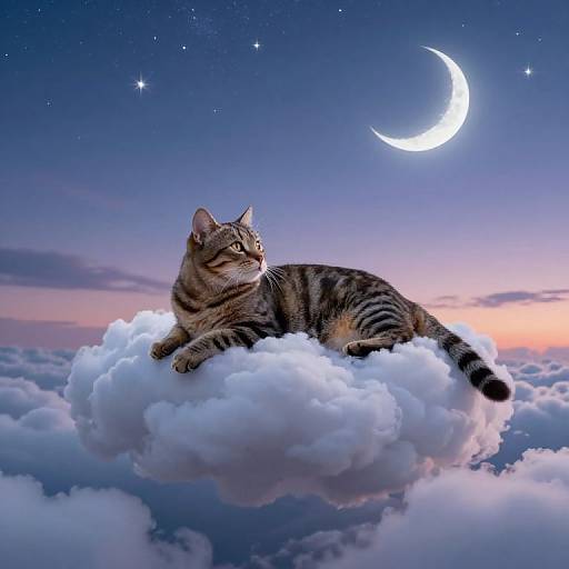 Serene Tabby Cat on Cloudscape