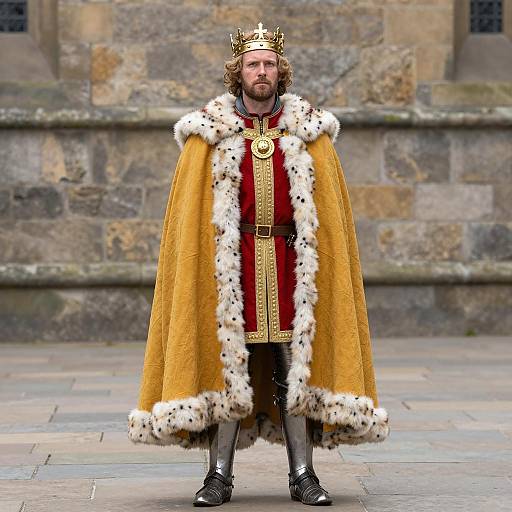Medieval King in Golden Fur-Trimmed Cloak