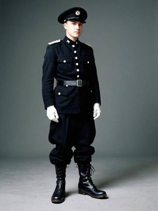 Young Man in Black Military Uniform Standing