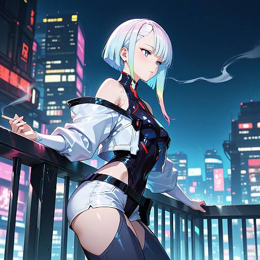 Cyberpunk Lucy in Futuristic Cityscape