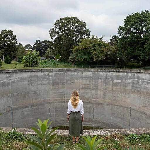 Blonde Woman at Concrete Reservoir Edge