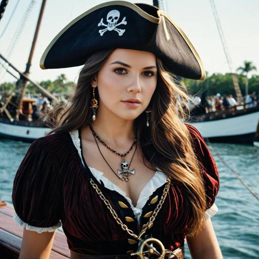 Woman in Pirate Costume on a Ship