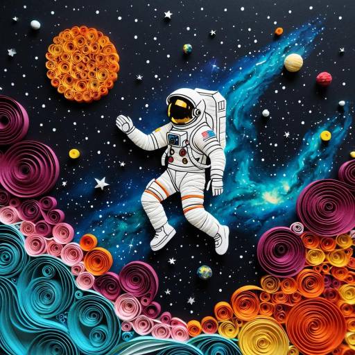Neon Astronaut Quilling in Nebula