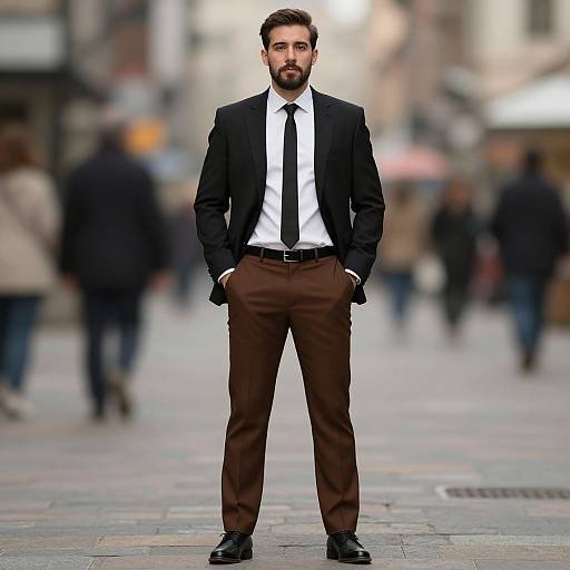 Formal Man in Brown Pants Suit