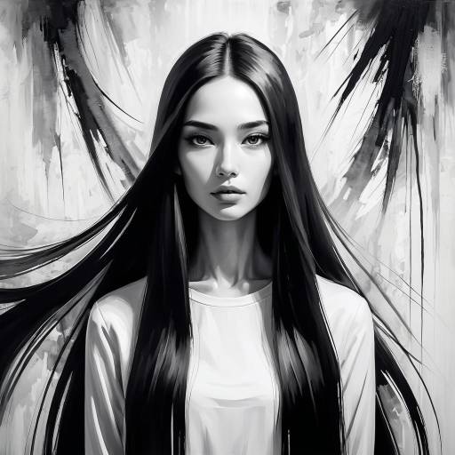 Monochrome Portrait of a Woman with Long Hair
