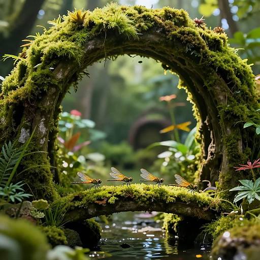 Gold-Winged Dragonflies in Mystic Garden