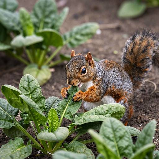 Inquisitive Squirrel Exploring Spinach Garden