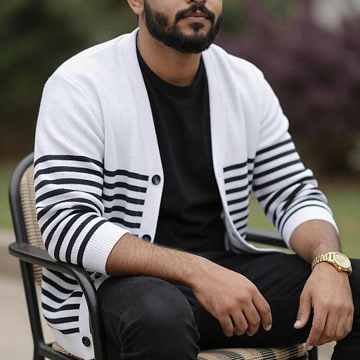 Bearded Man in Striped Chair Portrait