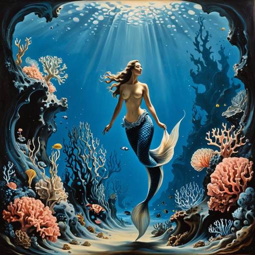 Surreal Underwater Mermaid Oil Painting
