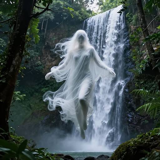 Ethereal Specter Above Jungle Waterfall