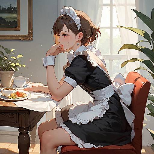 Side View Maid in Living Room