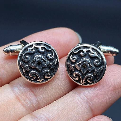 Intricate Silver Cuff Links Close-Up