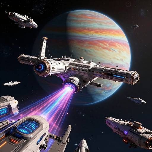 Cosmic Space Station Orbiting Gas Giant