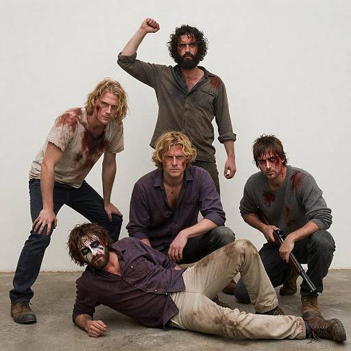 Intense Portrait of Four Injured Men