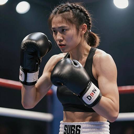 Muscular Female Boxer in Ring