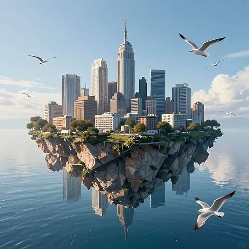 Floating Island Cityscape in Sky