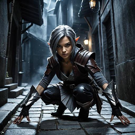 Origami Female Halfling Assassin in Moonlit Alley