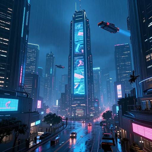 Futuristic Cyberpunk Cityscape at Night