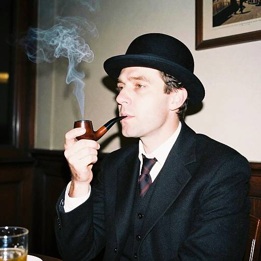 Man Smoking Pipe in Bowler Hat