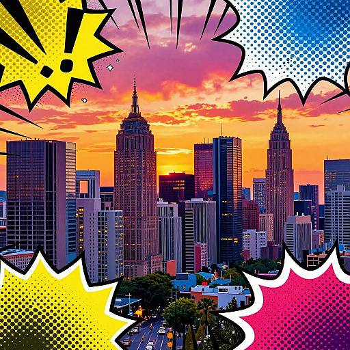 Vibrant Pop Art Cityscape Sunset