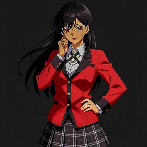 Confident Anime Woman in Elegant Attire