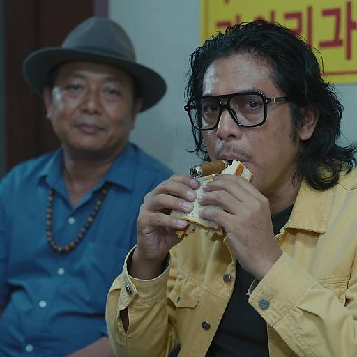 Two Men in Dim Blue Lighting