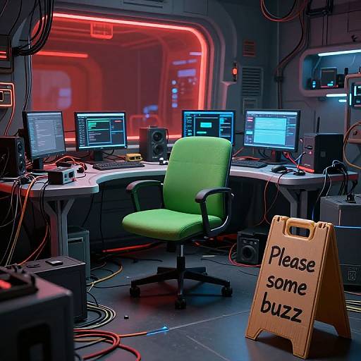 Messy Cyber-Room with Green Chair