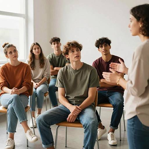 Diverse Young Adults Listening to Teacher