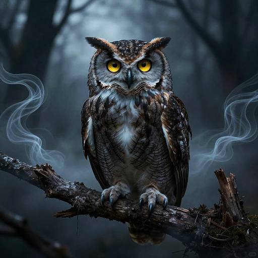 Haunting Owl with Cracked Feathers