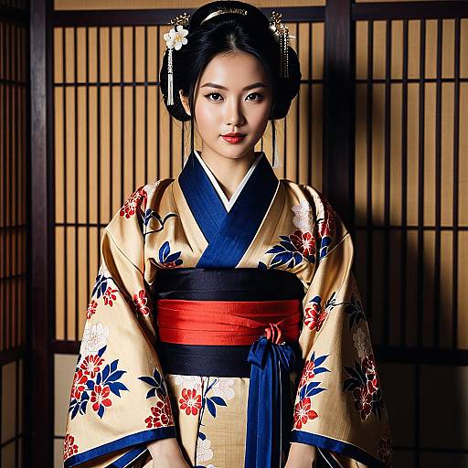 Elegant Anime Woman in Traditional Kimono