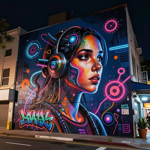 Futuristic Cyberpunk Urban AI Mural