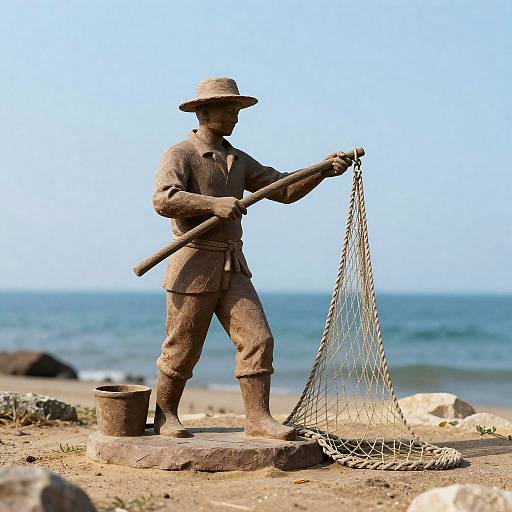 Realistic Fisherman Sculpture Art