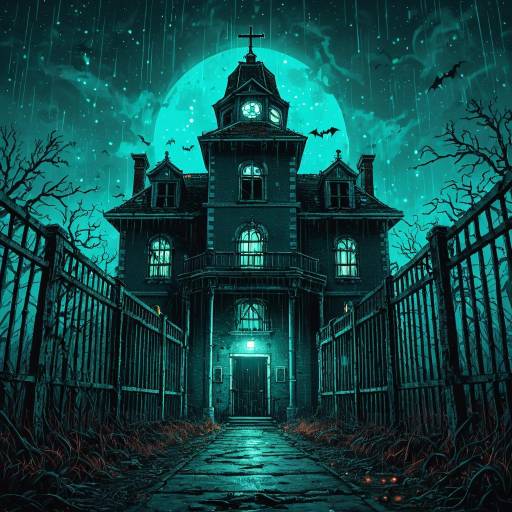 Haunted Asylum Under Cyan Moonlight