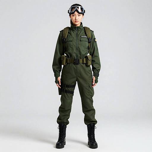 Female Pilot in Green Fighter Uniform