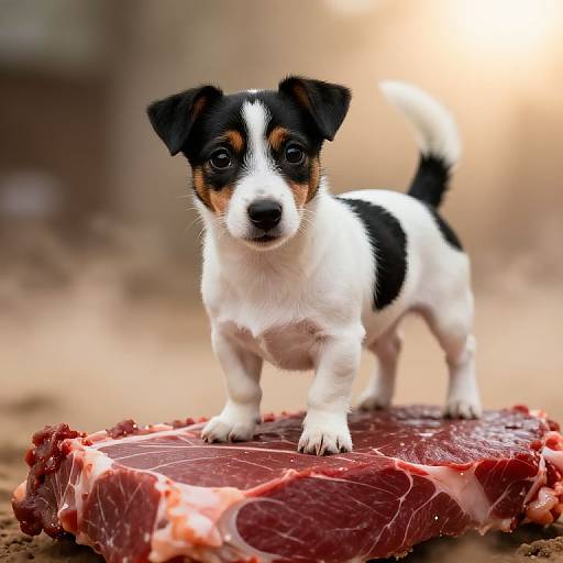 Jack Russell Puppy on Raw Meat