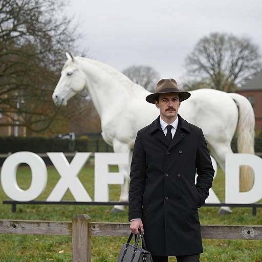 Man in Black Coat Standing by Oxford Sign