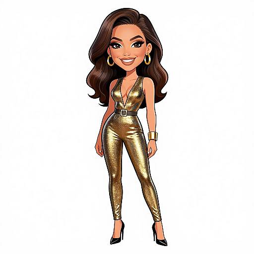 Glamorous Woman in Gold Jumpsuit