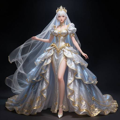 Fantasy Woman in Blue and Gold Wedding Dress