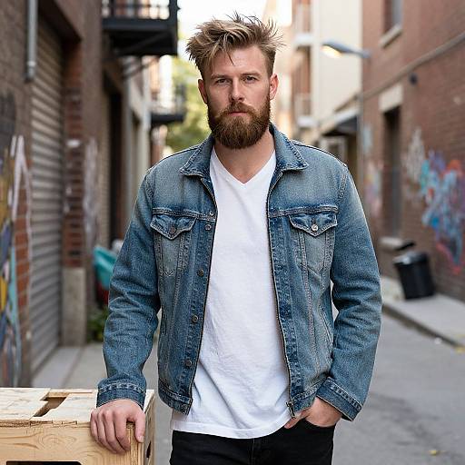 Sunlit Urban Portrait of Bearded Man