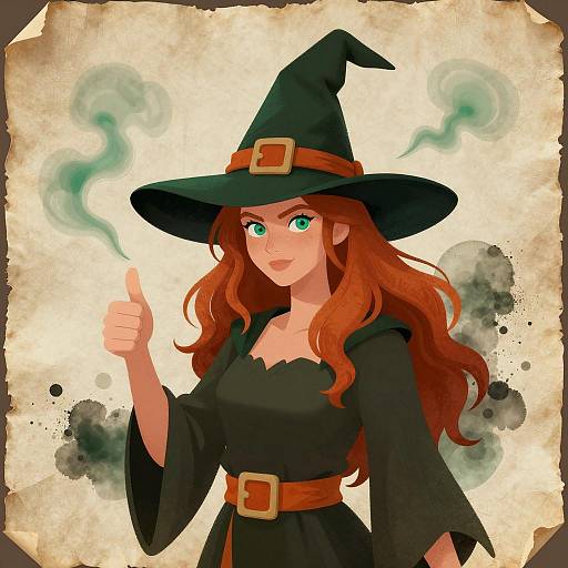 Red-haired Female Witch Thumbs Up Illustration
