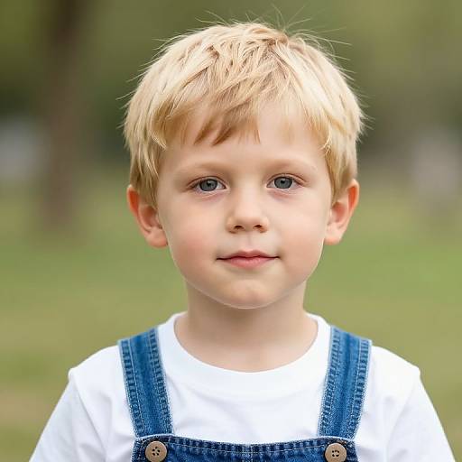 Blonde Boy in Blue Overalls