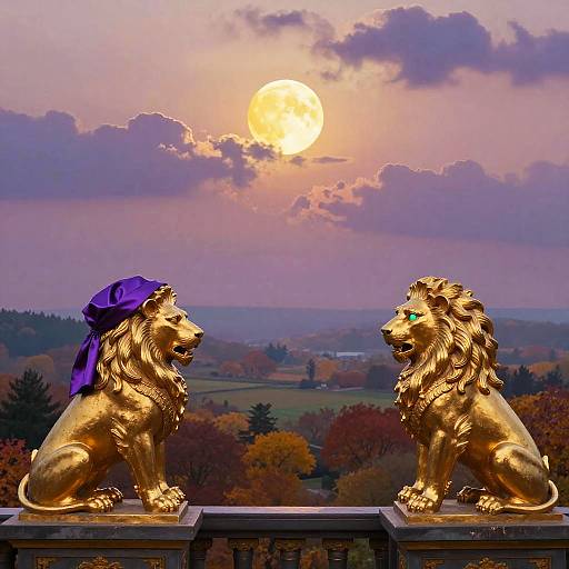Golden Lion Statues at Autumn Palace