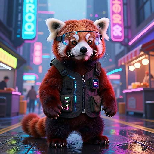 Cyberpunk Red Panda in Futuristic City