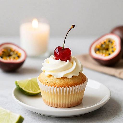 Cherry Passionfruit Cupcake with Lime Wedge