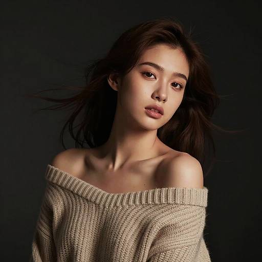 Hyperrealist Low-Key Portrait of Young Woman