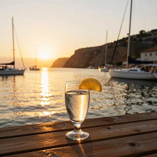 Serene Sunset at Marina with Lemon Water
