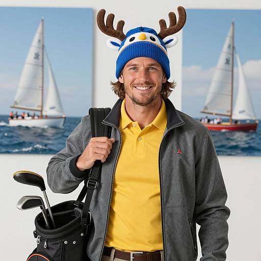 Cheerful Golfer with Travel Vibe