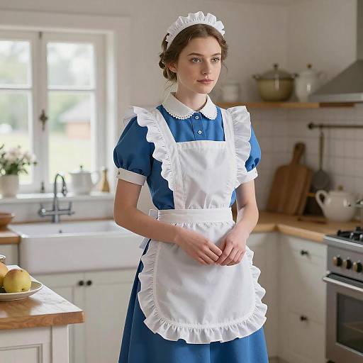Elegant Swedish Maid in Vintage Kitchen