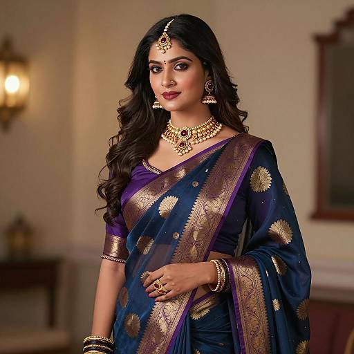 Elegant Indian Woman in Traditional Blue Sari