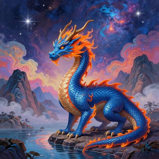 Serene Blue Dragon in Cosmic Landscape